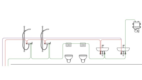 Nell’immagine, esempio di distribuzione di acqua fredda con dispositivo antiristagno