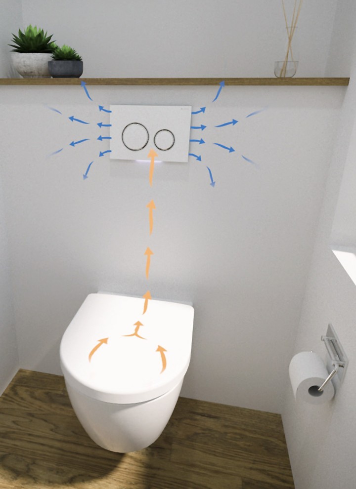 Geberit DuoFresh aspira i cattivi odori direttamente dal WC e rilascia nell’ambiente aria purificata. Geberit DuoFresh aspira i cattivi odori direttamente dal WC e rilascia nell’ambiente aria purificata.