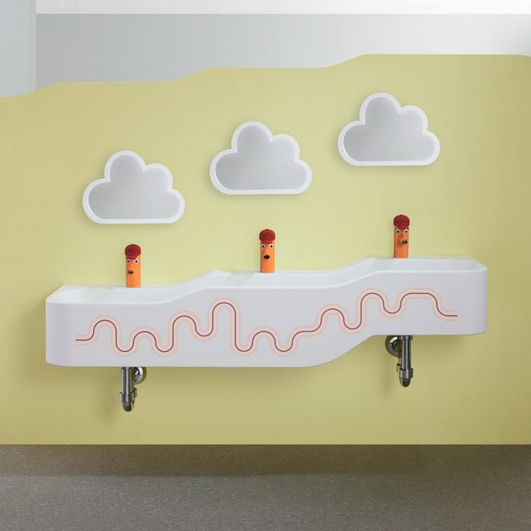 Spazio per il gioco e l’igiene Geberit Bambini in rosso carminio e arancione