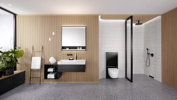 Bagno Geberit ONE con scarico a parete