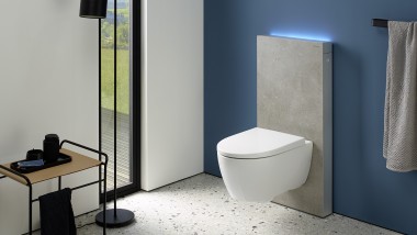 iCon WC abbinato a Monolith, rivestimento frontale in cemento gres