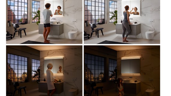 Diverse atmosfere luminose in bagno con il concetto di illuminazione Geberit ComfortLight (© Geberit)