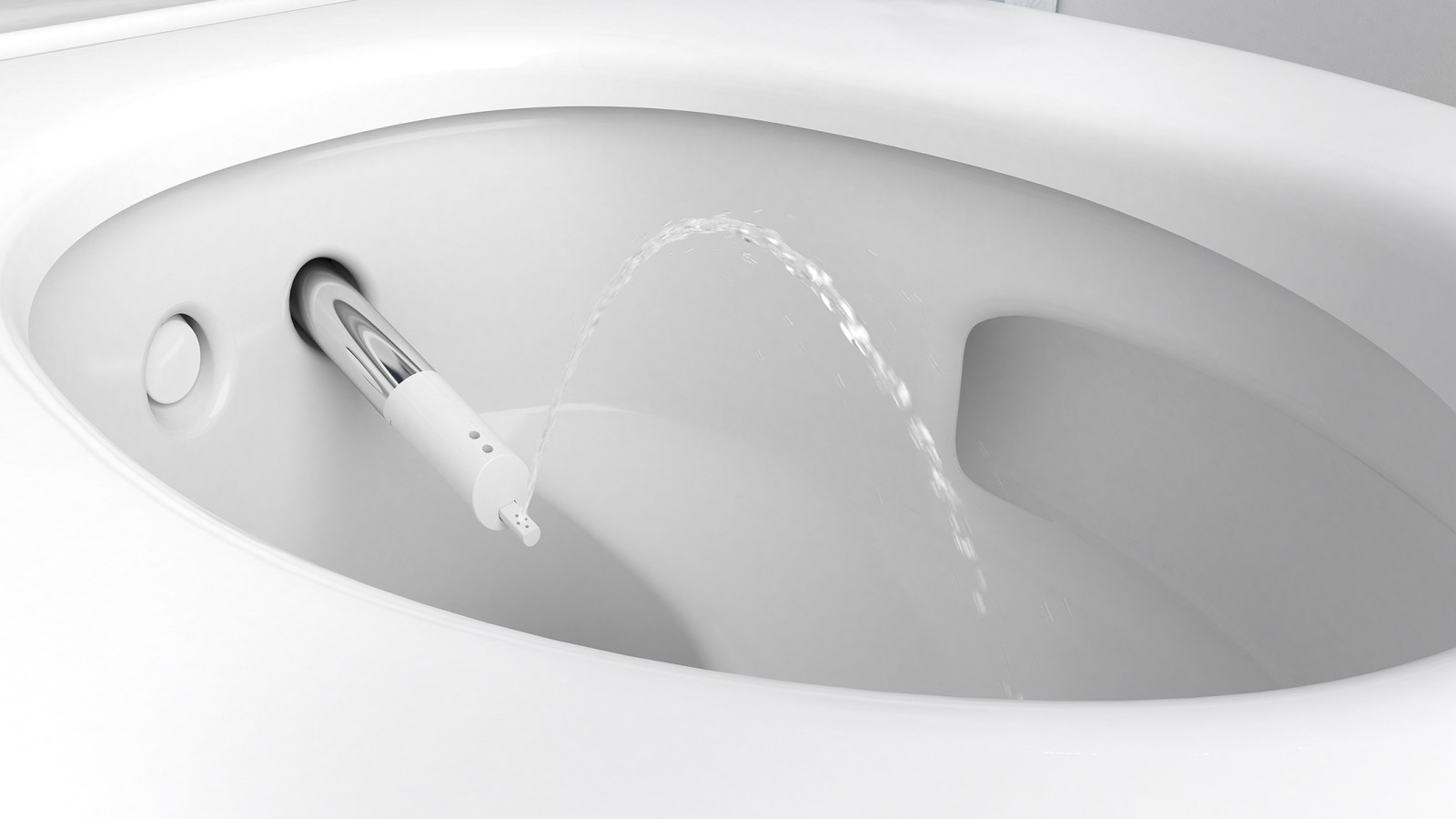 Dettaglio dell'erogatore di un vaso bidet Geberit AquaClean Mera Dettaglio dell'erogatore di un vaso bidet Geberit AquaClean Mera