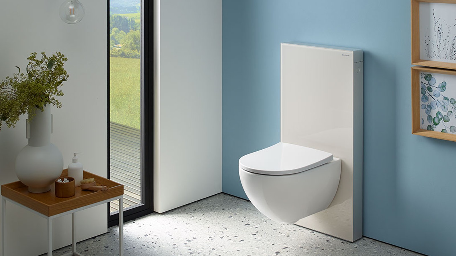 Geberit Monolith con rivestimento in vetro grigio sabbia Geberit Monolith con rivestimento in vetro grigio sabbia