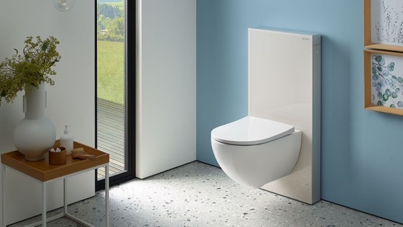 Geberit Monolith con rivestimento in vetro grigio sabbia Geberit Monolith con rivestimento in vetro grigio sabbia