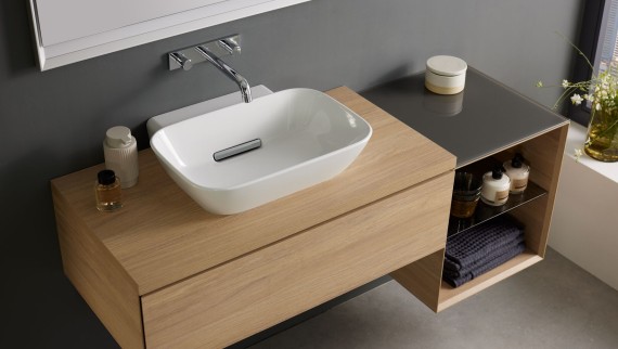 Lavabo da appoggio Geberit ONE, mobile lavabo in rovere Lavabo da appoggio Geberit ONE, mobile lavabo in rovere