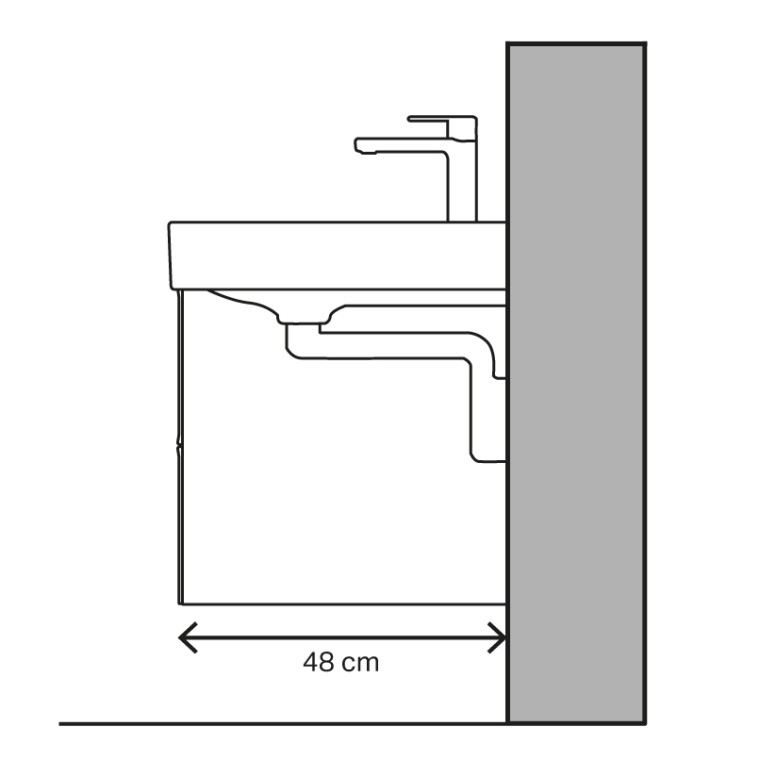 Schema di un lavabo con scarico verticale