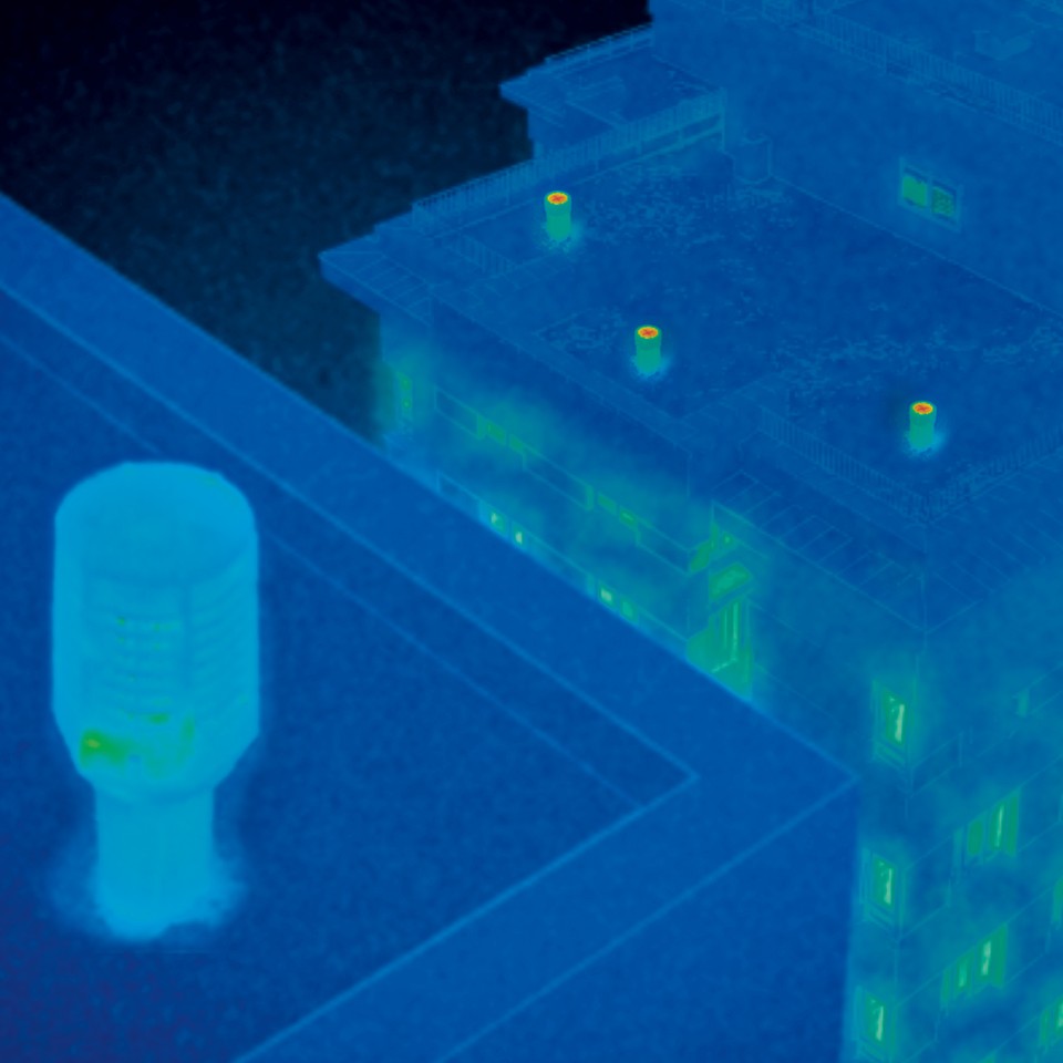 Immagine termica dei tubi di ventilazione con la valvola di ritegno Geberit ERV e con apertura all'estremità superiore Immagine termica dei tubi di ventilazione con la valvola di ritegno Geberit ERV e con apertura all'estremità superiore