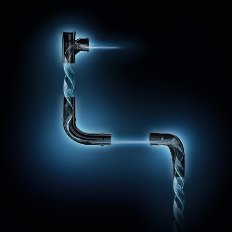 Flusso d’acqua ottimizzato dal punto di vista idraulico con i raccordi Geberit SuperTube. Flusso d’acqua ottimizzato dal punto di vista idraulico con i raccordi Geberit SuperTube.