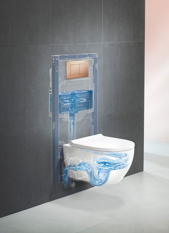 WC-System Geberit con WC Acanto, tecnologia TurboFlush e placca di comando Geberit Sigma40
