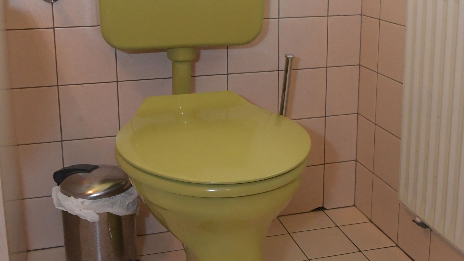 Il vecchio vaso WC con cassetta di risciacquo esterna Il vecchio vaso WC con cassetta di risciacquo esterna