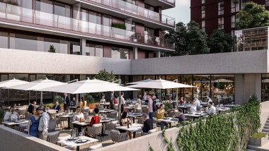 Terrazze a sbalzo e offerta gastronomica sono parte del progetto (© Soravia) Terrazze a sbalzo e offerta gastronomica sono parte del progetto (© Soravia)