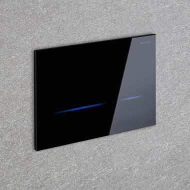 La placca di comando Geberit Sigma80 attiva lo scarico del WC in modo automatico. La placca di comando Geberit Sigma80 attiva lo scarico del WC in modo automatico.