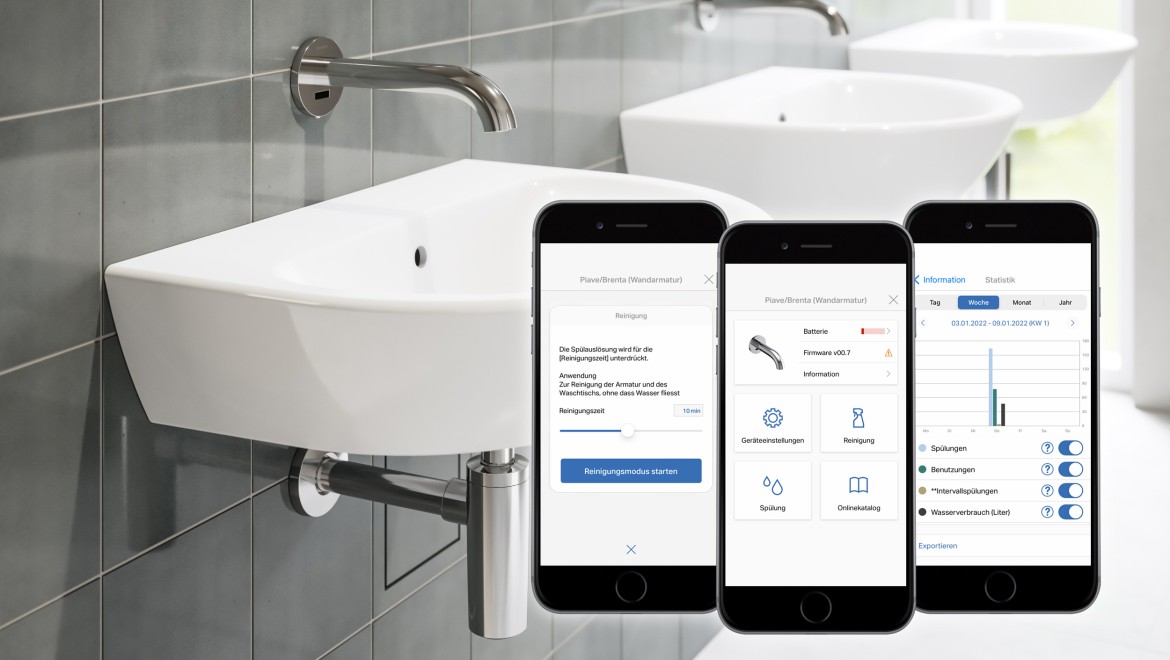 Regolazione dei rubinetti per lavabo con Geberit Control App
