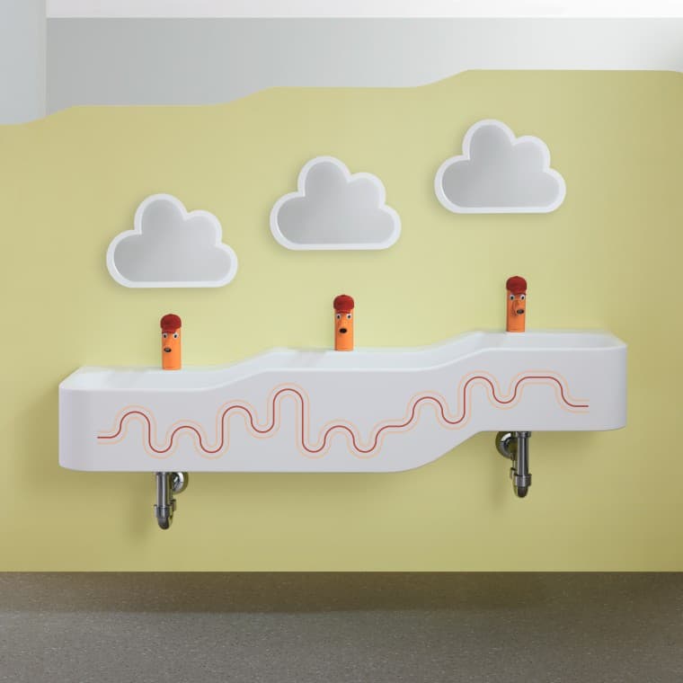 Spazio per il gioco e l’igiene Geberit Bambini in rosso carminio e arancione Spazio per il gioco e l’igiene Geberit Bambini in rosso carminio e arancione