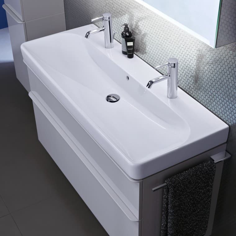 Lavabo doppio Geberit Smyle in bianco con maniglia Lavabo doppio Geberit Smyle in bianco con maniglia