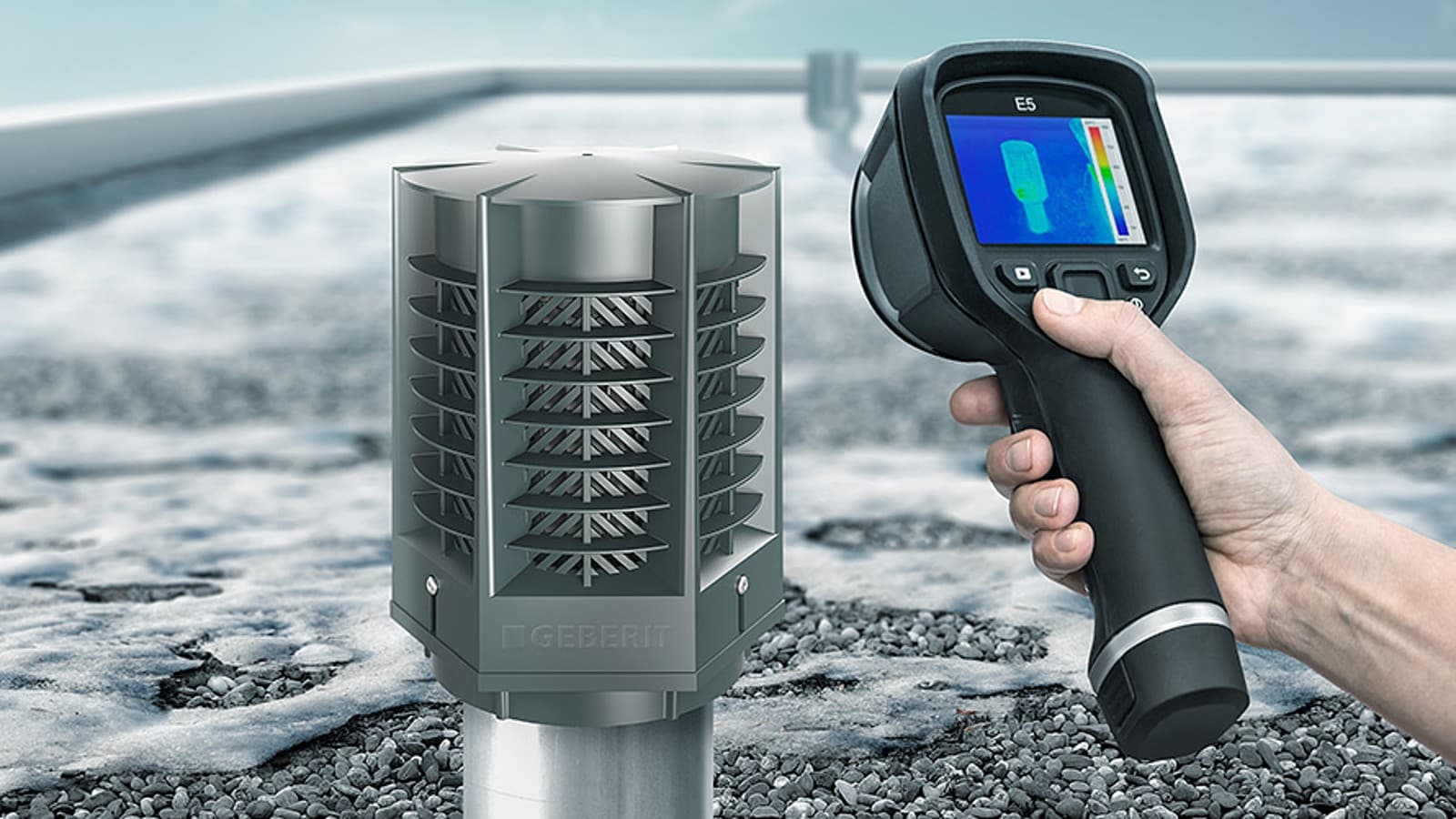 L'immagine termica mostra che la valvola di ritegno dell'energia Geberit ERV riduce al minimo gli sprechi di energia L'immagine termica mostra che la valvola di ritegno dell'energia Geberit ERV riduce al minimo gli sprechi di energia