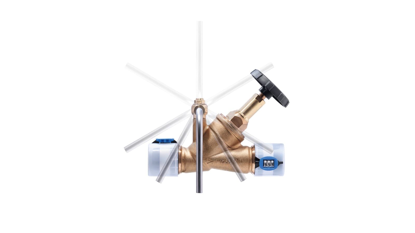 La valvola di prelievo Geberit può essere montata sulla valvola di intercettazione a sede inclinata in tutte le posizioni (© Geberit) La valvola di prelievo Geberit può essere montata sulla valvola di intercettazione a sede inclinata in tutte le posizioni (© Geberit)