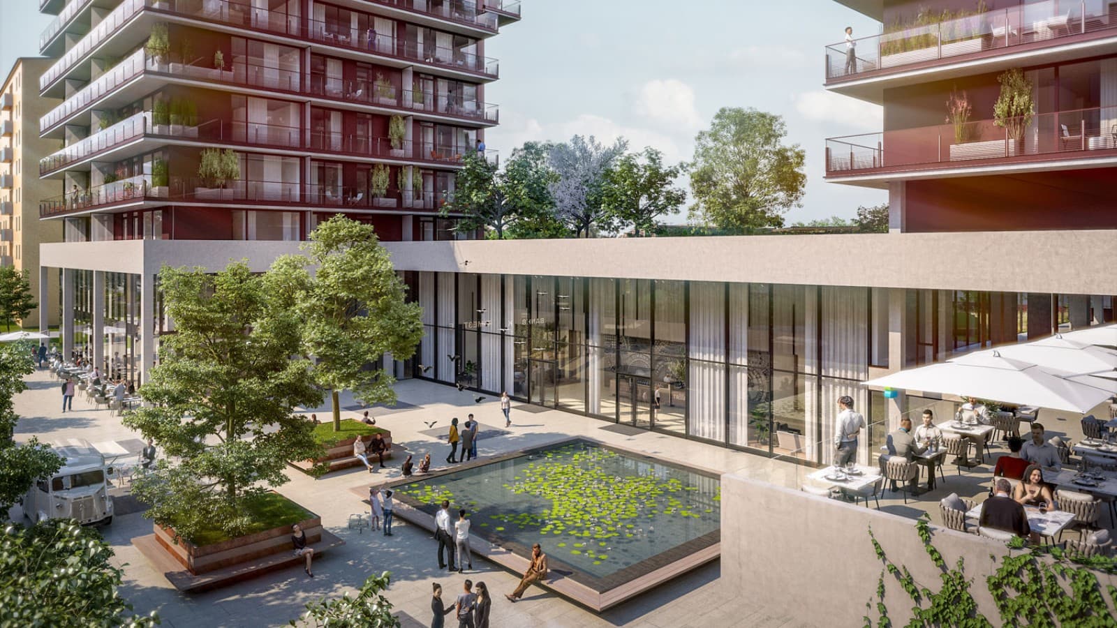 Al piano terra le tre torri sono tutte collegate fra loro (© Soravia) Al piano terra le tre torri sono tutte collegate fra loro (© Soravia)