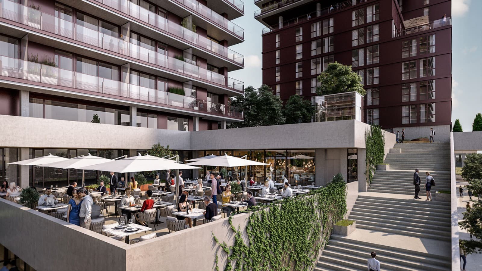 Terrazze a sbalzo e offerta gastronomica sono parte del progetto (© Soravia) Terrazze a sbalzo e offerta gastronomica sono parte del progetto (© Soravia)